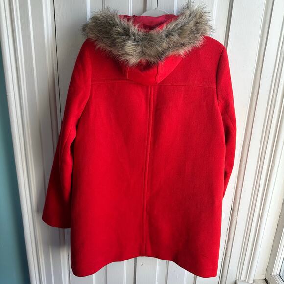 J Crew Vail Parka Coat Electric Red Wool Blend Faux Fur Trim - Picture 6 of 8